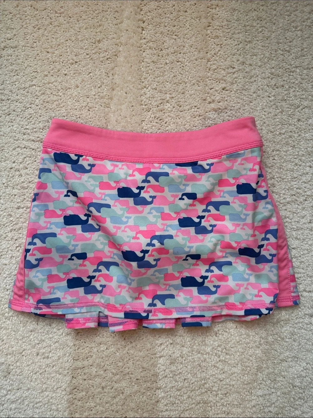 Vineyard Vines Girls Pink Navy and Light Blue Whale-Print Athletic Skort